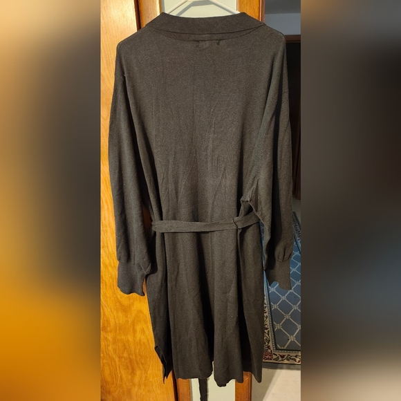 AVA VIV Black Long Sleeve Belt Collar V-Neck Stretchy Dress Size 4X - Picture 5 of 5